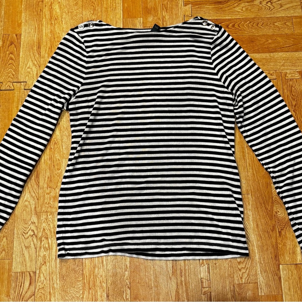 Ralph Lauren Striped Top Black White Long Sleeve Size PL Classic Chic - Picture 4 of 7